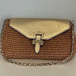 Michael Kors Gold Naomi Straw Clutch Chain Strap